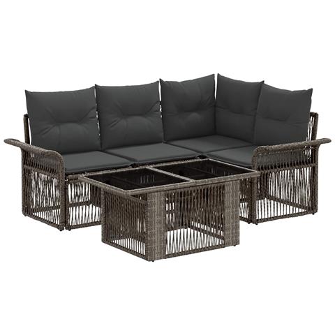 Set Divano da Giardino 5 pz Grigio e Grigio Scuro polyrattan - Foto 1