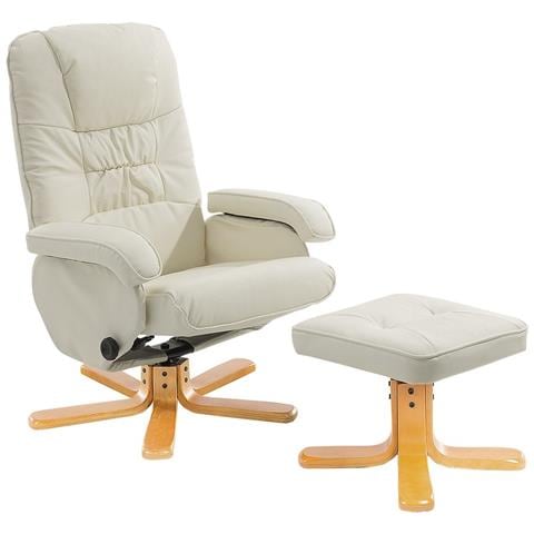 Poltrona Massaggiante / riscaldante E Poggiapiedi Pelle Sintetica Beige Relaxpro - Foto 1