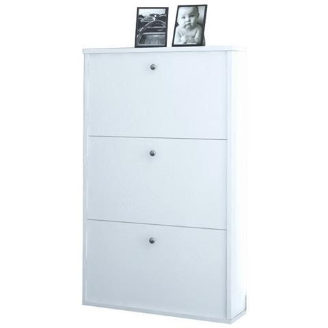 Scarpiera Classy Salvaspazio - Con Ante Basculanti, Scomparti - Da Ingresso - Bianco In Legno, 72 X 15 X 110 Cm - Foto 2