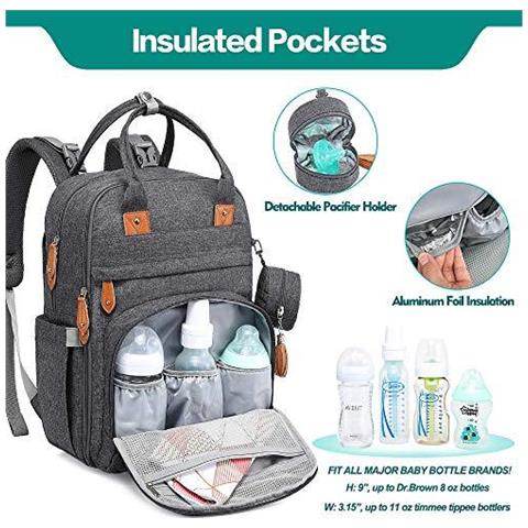 Fasciatoio Zaino Borsa Babbleroo Fasciatoio Back Pack Diaper Bags Con Fasciatoio E Ciuccio Supporto Per Mamma E Pap (grigio Scuro) - Foto 2