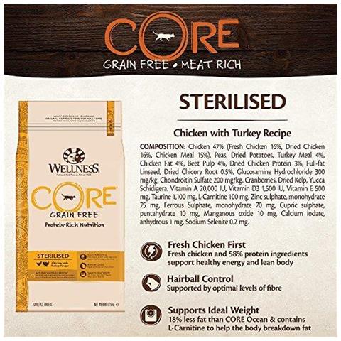 Wellness Nucleo Sterilizzato Cat Cibo Secco Grano Libero Chicken Turchia 175 Kg - Foto 4