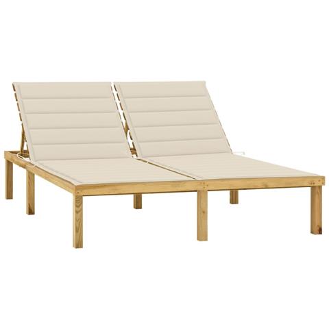 Lettino Prendisole Doppio con Cuscini Crema in Pino Impregnato - Foto 1