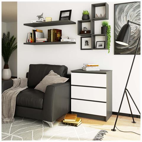 Cassettiera K60, 3 cassetti, 60x40x77 cm, Colore Grigio Grafite e Bianco - Foto 4