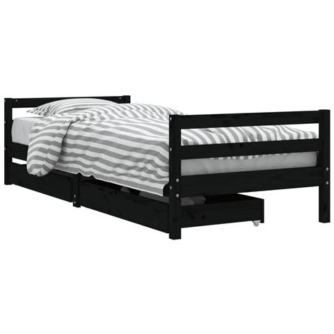 Giroletto Bambini Con Cassetti Nero 90x200cm Massello Di Pino - Foto 2
