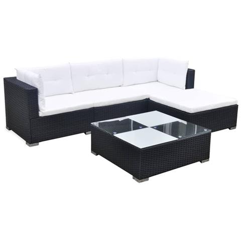 Set Divani Da Giardino 5 Pz Con Cuscini In Polyrattan Nero - Foto 1