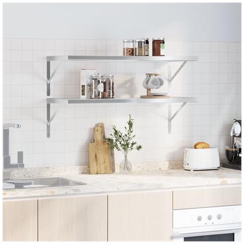 Mensole a Muro 2 pz 100x40x3 cm Argento in Acciaio Inossidabile - Foto 3