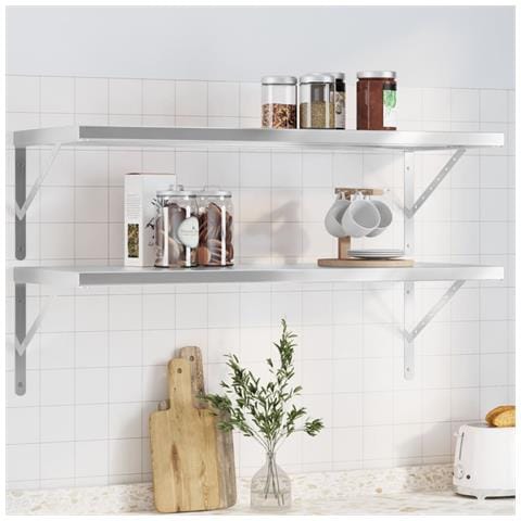 Mensole a Muro 2 pz 100x40x3 cm Argento in Acciaio Inossidabile - Foto 1