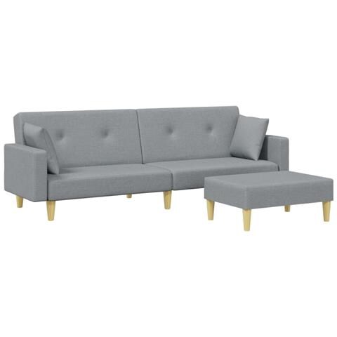 Divano Letto A 2 Posti Con Poggiapiedi Grigio Chiaro In Tessuto - Foto 1