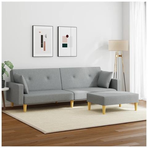 Divano Letto A 2 Posti Con Poggiapiedi Grigio Chiaro In Tessuto - Foto 2