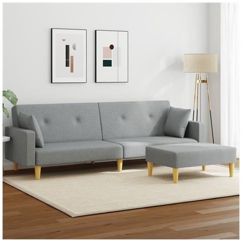 Divano Letto A 2 Posti Con Poggiapiedi Grigio Chiaro In Tessuto - Foto 8