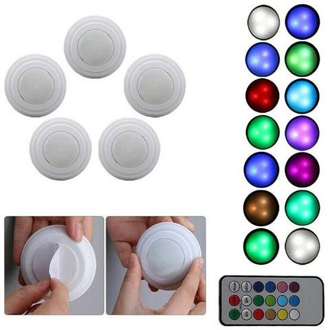 Set 5 Faretti Led Rgb Adesivi Faretto Decorativo Multicolore Telecomando Teb0314 - Foto 1