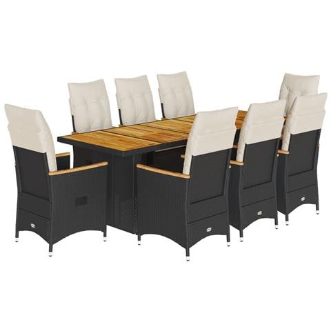 Set Bistrò Da Giardino 9 Pz Con Cuscini In Polyrattan Nero - Foto 2