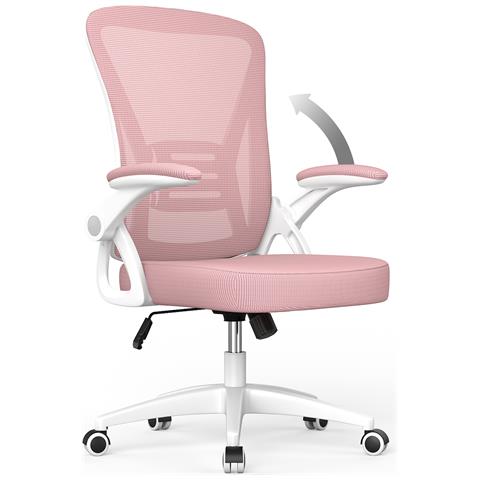 Sedia Da Ufficio Con Supporto Lombare, Sedia Ufficio Ergonomica Con Braccioli Regolabili In Rete Traspirante, Poltrona Da Ufficio Altezza Regolabile E Schienale Inclinabile, Rose - Foto 1