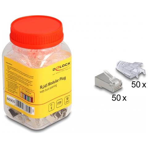 Spina modulare RJ45 con apertura frontale (connessione facile) Cat. 6 e protezione antipiega 50 pezzi set 75 - Foto 2