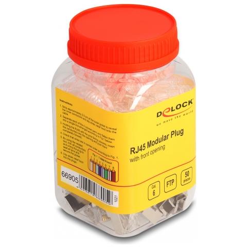 Spina modulare RJ45 con apertura frontale (connessione facile) Cat. 6 e protezione antipiega 50 pezzi set 75 - Foto 1