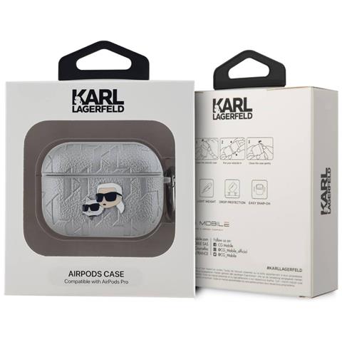 Custodia Per Airpods Pro Con Karl E Choupette Design In Rilievo, Argento - Foto 3