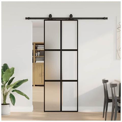 Porta Scorrevole Set Ferramenta Nera 76x205 cm Vetro Temperato - Foto 1
