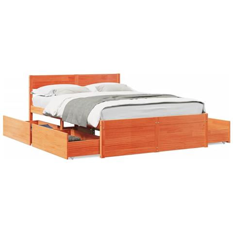 Letto Senza Materasso Marrone Cera 140x190 Cm In Legno Di Pino - Foto 2