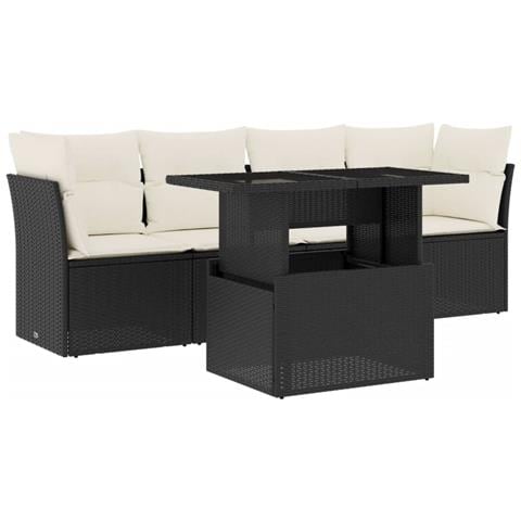 Set Divani Da Giardino 5 Pz Con Cuscini In Polyrattan Nero - Foto 2