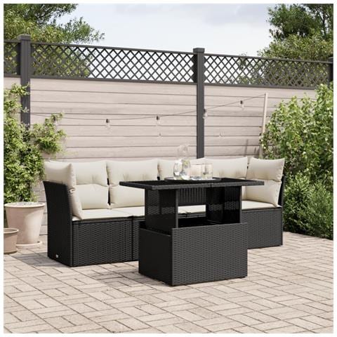 Set Divani Da Giardino 5 Pz Con Cuscini In Polyrattan Nero - Foto 1