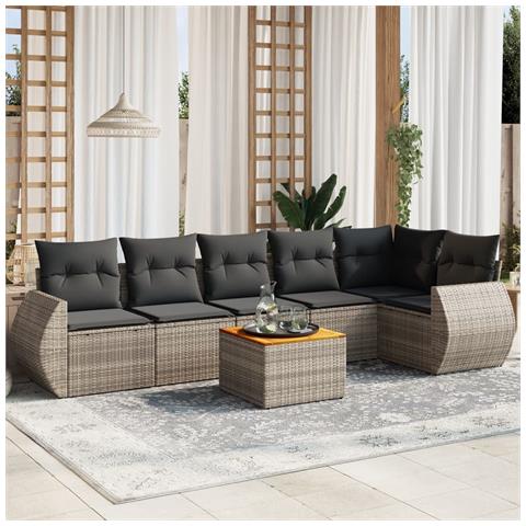 Set Divani Da Giardino 7 Pz Con Cuscini Grigio In Polyrattan - Foto 1