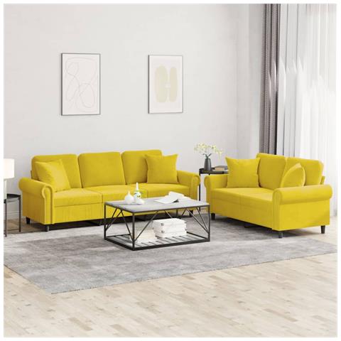 Set Di Divani 2 Pz Con Cuscini Giallo In Velluto - Foto 8