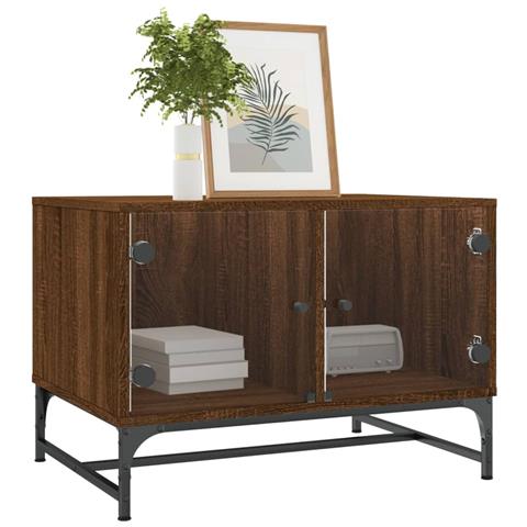 Tavolino Salotto Con Ante In Vetro Rovere Marrone 68,5x50x50cm - Foto 2