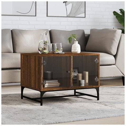Tavolino Salotto Con Ante In Vetro Rovere Marrone 68,5x50x50cm - Foto 8