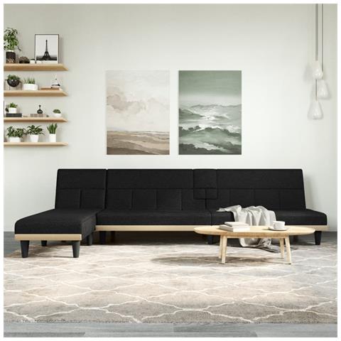 Divano Letto a L Nero 255x140x70 cm in Tessuto - Foto 2