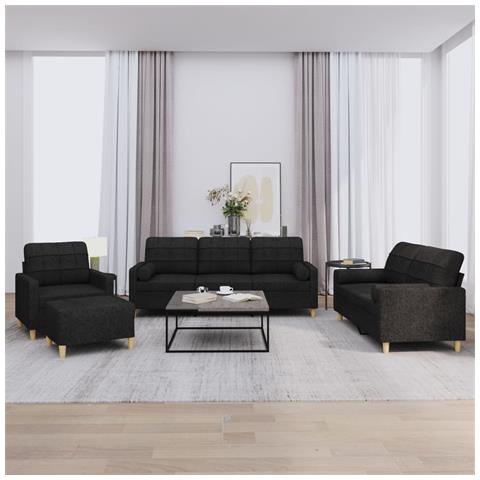 Set Divani 4 pz con Cuscini Nero in Tessuto - Foto 2