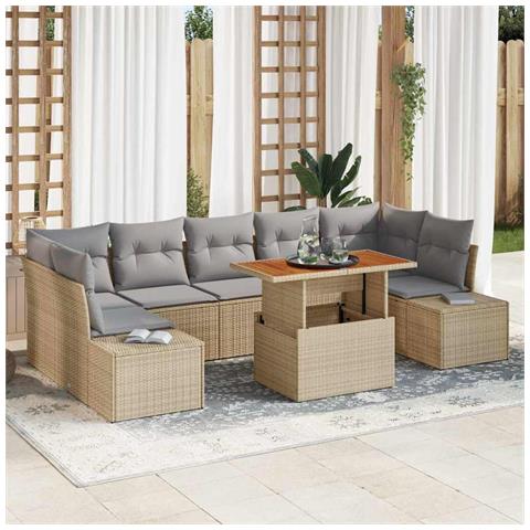 Set da Pranzo da Giardino a 8 Pezzi con Cuscini Beige in Polyrattan e Acacia - Foto 2