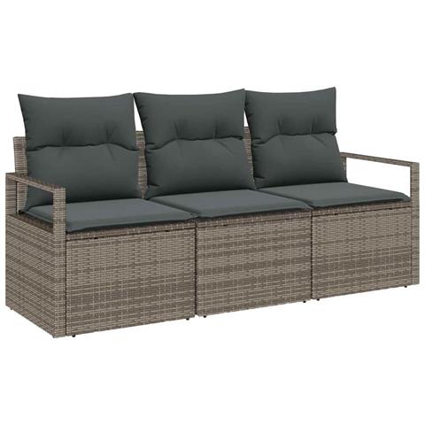 Set di divani da giardino a 3 pezzi con cuscini in rattan grigio,  Divano da giardino a 2 posti con cuscini in rattan grigio - Foto 1