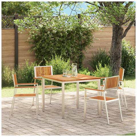Sedia da giardino impilabile 4 pcs in legno massello di teak e acciaio inox - Foto 2