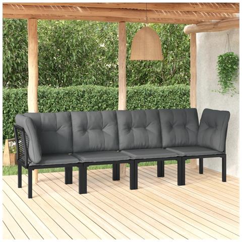 Set Salotto da Giardino 4 pz Nero e Grigio in Polyrattan - Foto 2