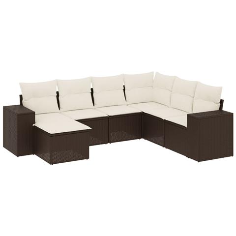 Set Divani da Giardino 7 pz con Cuscini Marrone in Polyrattan - Foto 1