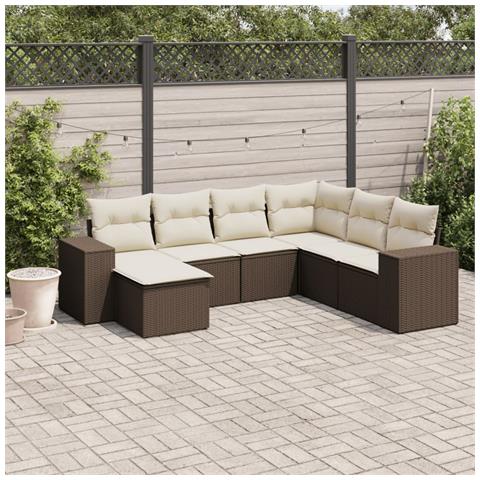 Set Divani da Giardino 7 pz con Cuscini Marrone in Polyrattan - Foto 2