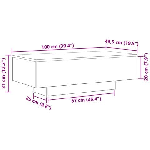 Tavolino da caffè Nero Rovere 100x30x36,5 cm Legno ingegnerizzato - Foto 9