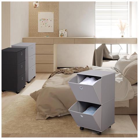 Yohom Comò Su Ruote Con 2 Cassetti Pieghevole Armadio Portatile Grigio - Foto 6