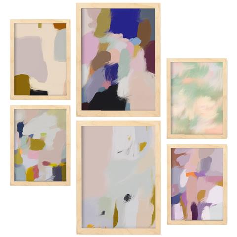 Set Di 6 Stampe Tocchi Di Colore In Dipinti Decorativi Estetici Astratti Per Il Tuo Soggiorno, Camera Da Letto, Casa A3 & A4 Telaio In Legno Chiaro - Foto 1