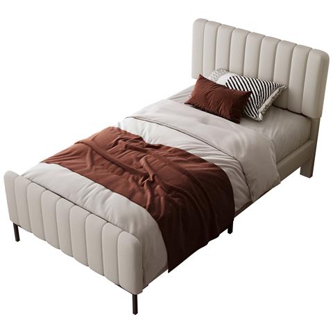 Letto Singolo In Lino Grigio-beige Con Testiera Regolabile E Design Semplice Moderno - Foto 1