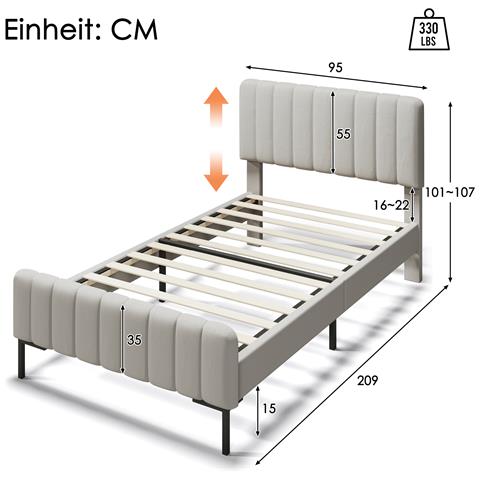 Letto Singolo In Lino Grigio-beige Con Testiera Regolabile E Design Semplice Moderno - Foto 2