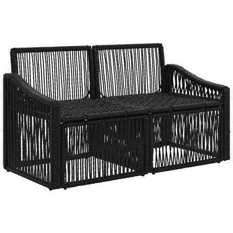 Divano da giardino 2-Numero di posti Nero polyrattan - Foto 2