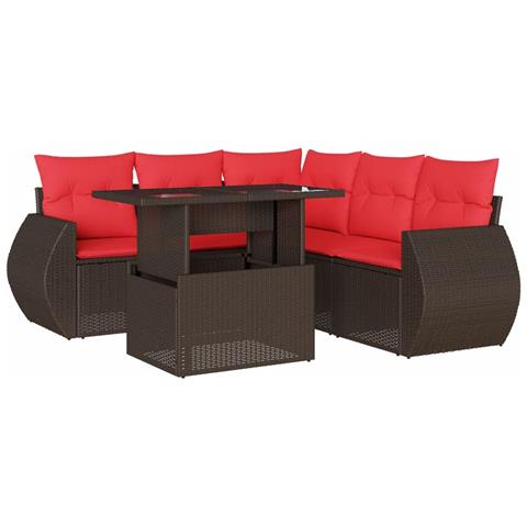 Set Divani da Giardino 6 pz con Cuscini Marrone in Polyrattan - Foto 1