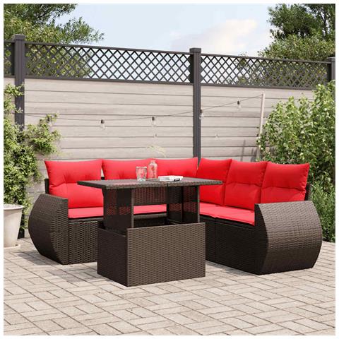 Set Divani da Giardino 6 pz con Cuscini Marrone in Polyrattan - Foto 2