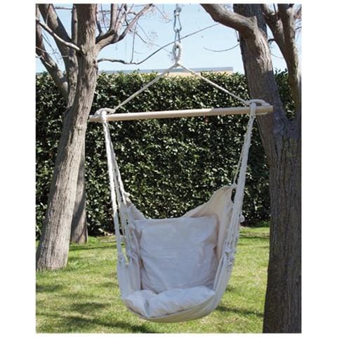 Sedia a dondolo 1 posto con telo in cotone e traversa di sostegno in legno - Foto 2