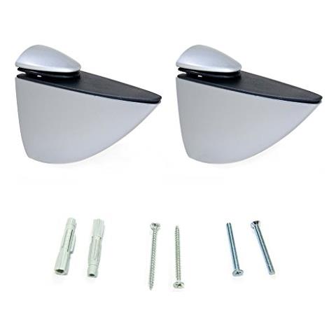 4009025 Coppia Di Reggimensola Mod. Pelicano Per Mensole In Legno / vetro / cristallo Di Spessore 5-40mm Finitura Verniciato Aluminio - Foto 1