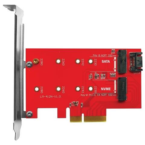 Adattatore   A06-m2-dual-p4 Per Install. Su Pc Un Ssd M.2/nvme O M.2/sata Dim- 80.60.42.30mm Su Slot Pcie-4/8/16x - Foto 2