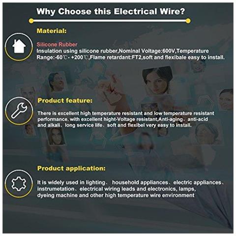 22awg 0.32mm Legare Elettrico 2 Conductor Parallelo Wire Del Silicone 20 Metri Nero 10m Red 10m 22 Gauge 200 Deg C 600v Cavo Del Cavo Di Prolunga Flessibile Stranded Rame Stagnato Filo Collegamento Conduttore - Foto 2