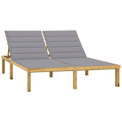 Lettino Prendisole Doppio e Cuscini Grigi in Pino Impregnato - Foto 1