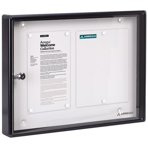 Pan44 Bacheca Magnetica Con Anta Battente Per Interni In Alluminio, Con Serratura E Chiave, 35 X 48 X 5 Cm, Contiene 2 Fogli A4 Nero - Foto 1